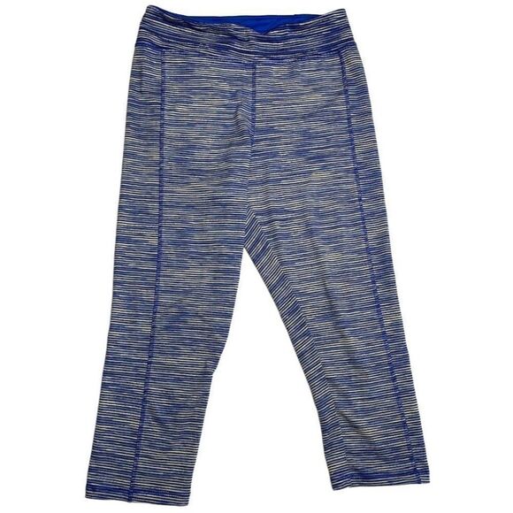 Ashley Blue Blue‎ White Stipe Athletic Capri Leggings Sz Large - Picture 1 of 6